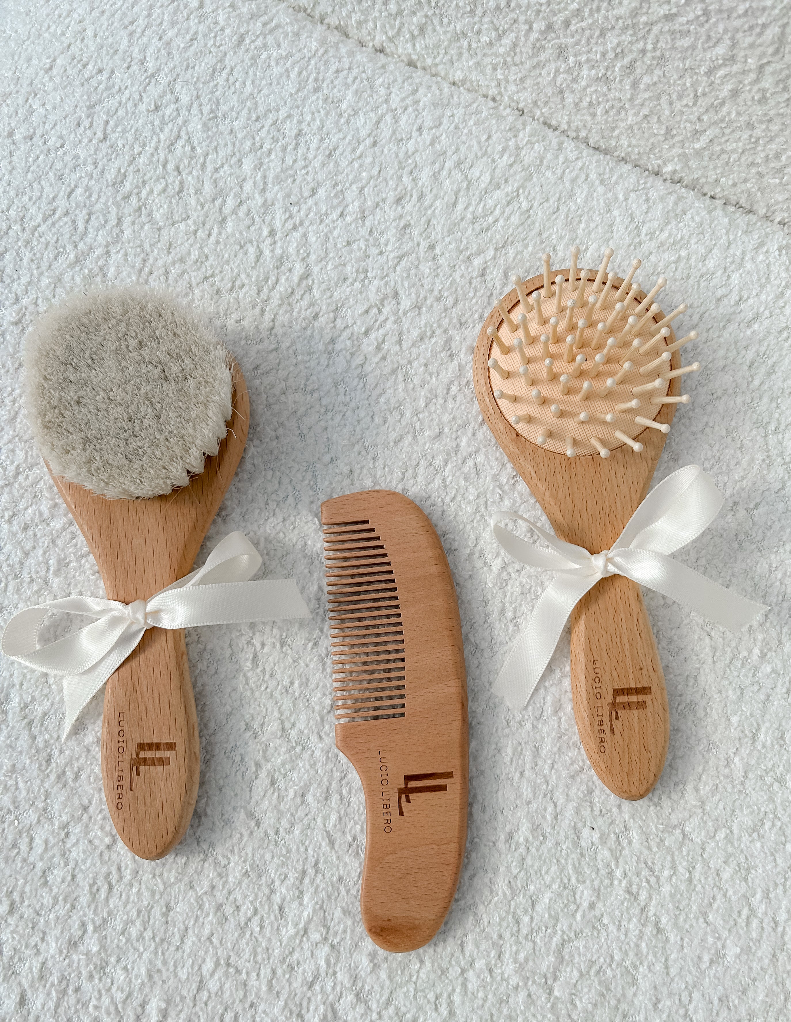 3 Piece baby Wooden Goat Hair Bristles Brush Set Lucio.Libero